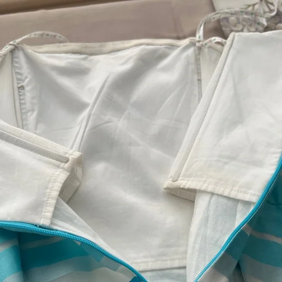 Lilly Pulitzer Blossom Strapless Blue Stripe Slanted Side Pockets Mini SilkDress - Picture 13 of 14